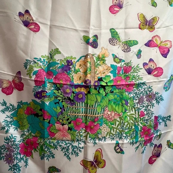 Dior Silk Scarf with Pink and Green Butterfly Design - Picture 8 of 14